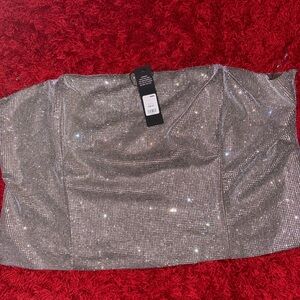 Fashion Nova Silver Rhinestone Top